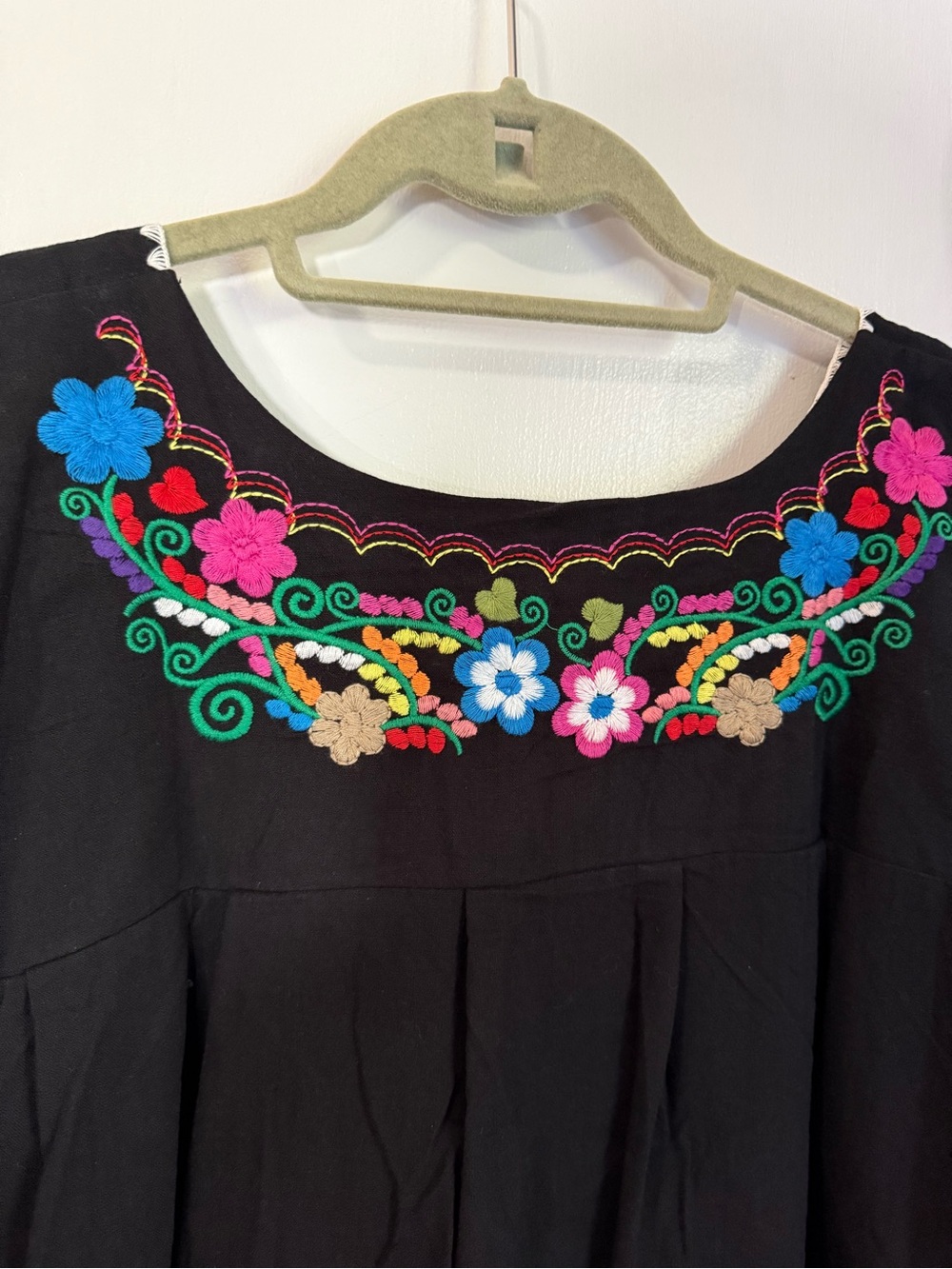 100% Cotton Black Embroidered Floral Boho Dress - Picture 9 of 11